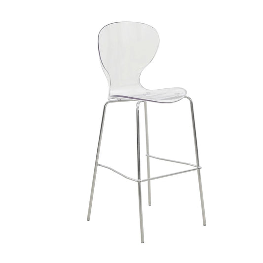 Oyster Acrylic Barstool with Steel Frame in Chrome Finish in Clear