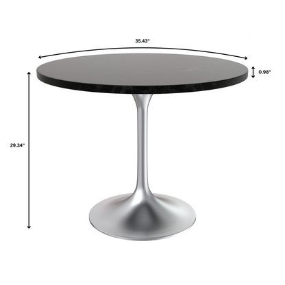 Verve Collection 36" Round Dining Table, Brushed Chrome Base with Black MDF Top