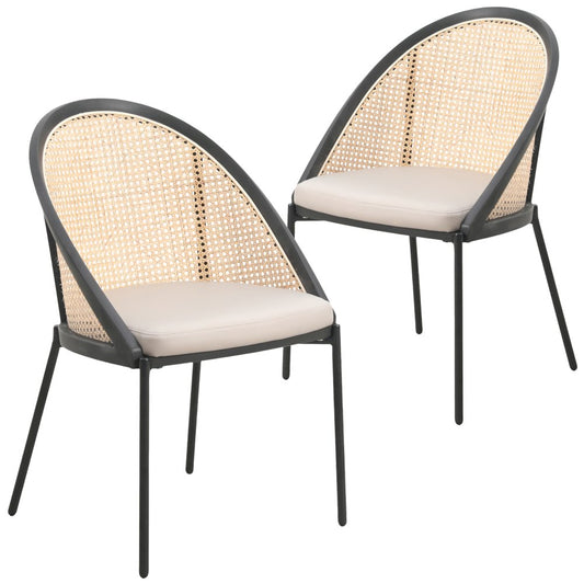 Urbane Collection Modern Dining Chair With Wicker back in Taupe - Set of 2