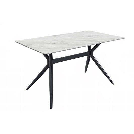 Elega Series Black Stainless Steel Dining Table 55 With White Sintered Stone Top
