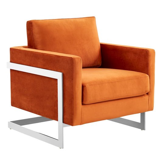 Lincoln Velvet Accent Armchair With Chromed Frame in Orange Marmalade