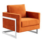 Lincoln Velvet Accent Armchair With Chromed Frame in Orange Marmalade
