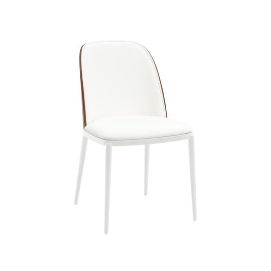 Dining Side Chair with Leather Seat and White Powder-Coated Steel Frame
