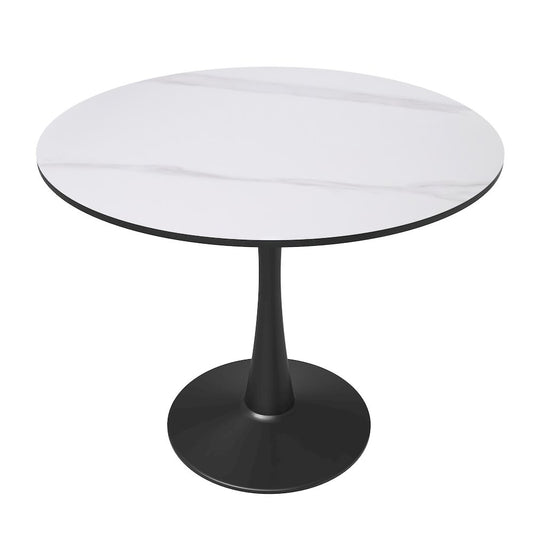 Bristol 31" round dining table Black base with White Sintered stone Top