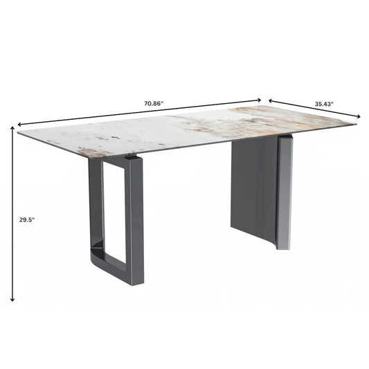 Dining Table Stainless Steel Base, With 71" White Grey Sintered Stone Top