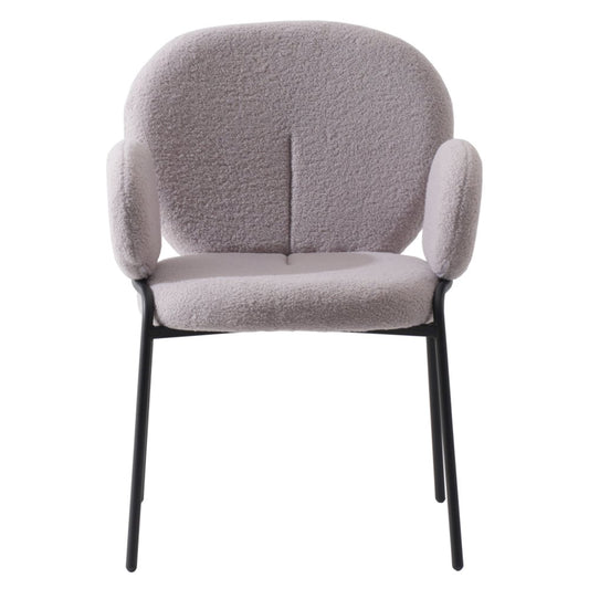 Celestial Series Boucle Dining Arm Chair, Black Frame with Grey Fabric Set of 2