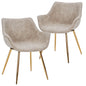 Markley Modern Leather Dining Arm Chair With Gold Legs in Taupe Set of 2