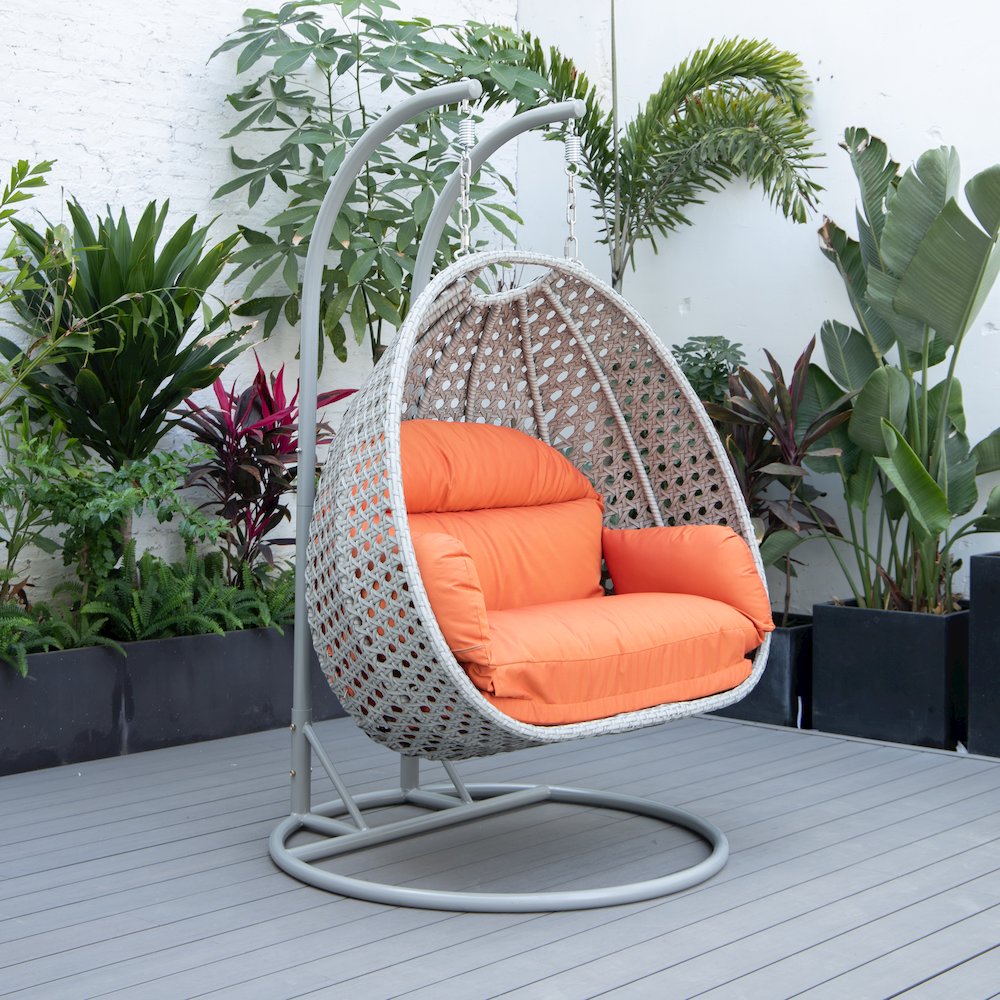 Mendoza Light Grey Wicker Hanging 2 person Egg Swing Chair