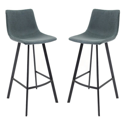 Elland Modern Upholstered Leather Bar Stool With Iron Legs & Footrest Set of 2