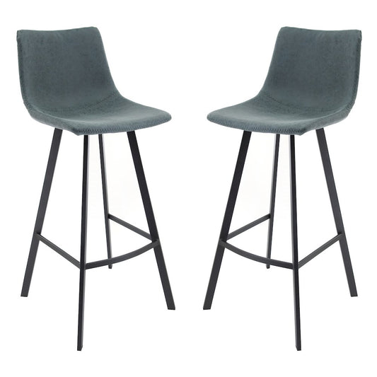 Elland Modern Upholstered Leather Bar Stool With Iron Legs & Footrest Set of 2