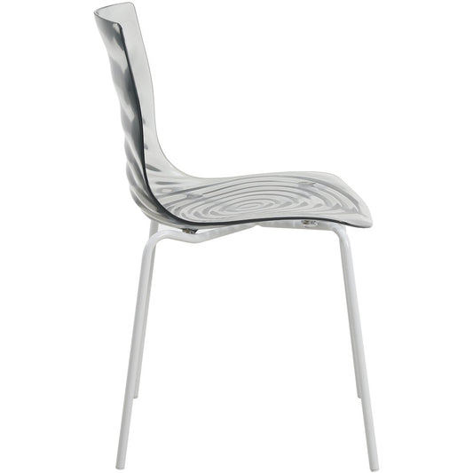 Astor Water Ripple Design Dining Chair in White Base Trans Black Seat Set of 2