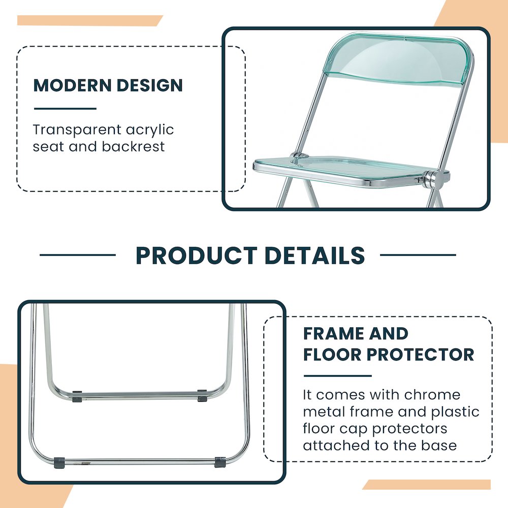Lawrence Acrylic Folding Chair With Metal Frame, Set of 2