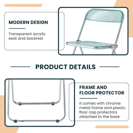 Lawrence Acrylic Folding Chair With Metal Frame, Set of 2