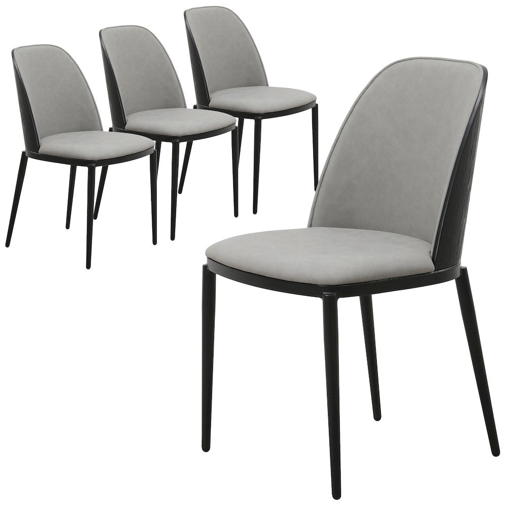 Tule Collection Dining Chair, Black Frame With Light Grey Leather - set of 4