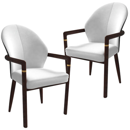 Opaline Series Elegant Wooden Dining Chair in Black Velvet and White - Set of 2