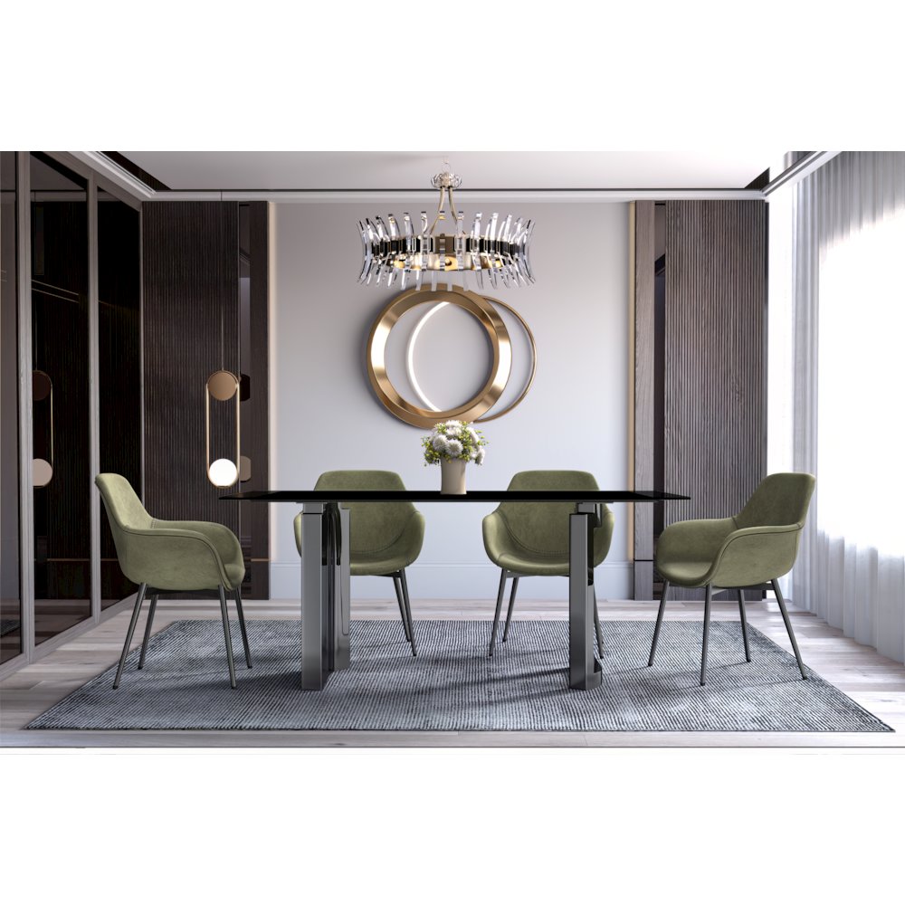 Astra Series Modern Dining Table Stainless Steel Base, With 71" Black Glass Top