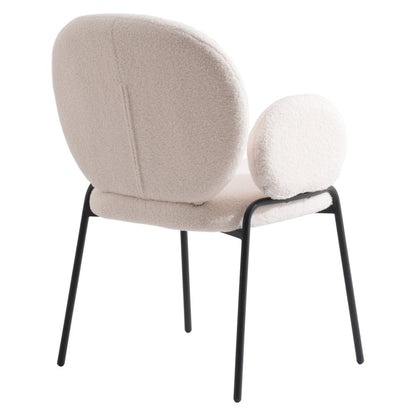 Celestial Series Boucle Dining Arm Chair, Black Frame with White Fabric Set of 2