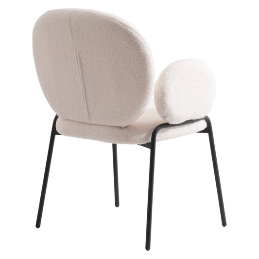 Celestial Series Boucle Dining Arm Chair, Black Frame with White Fabric Set of 2