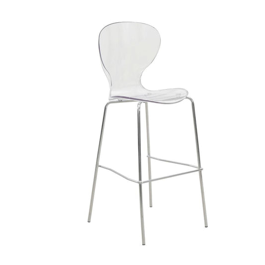 Oyster Acrylic Barstool with Steel Frame in Chrome Finish Set of 2 in Clear