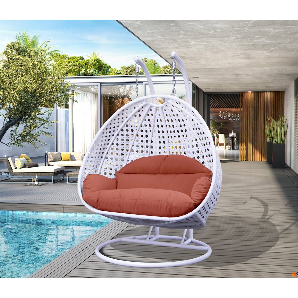 White Wicker Hanging 2 person Egg Swing Chair