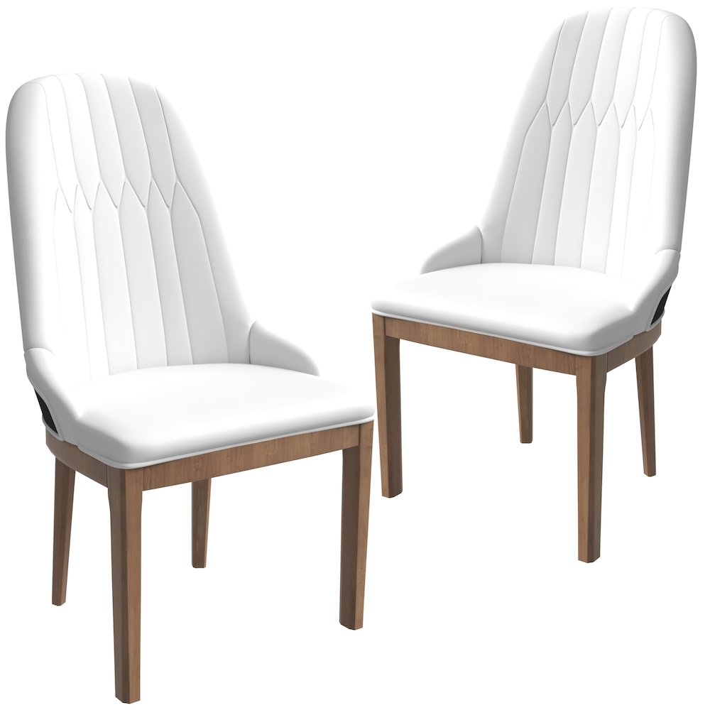 Modern Wooden Dining Chair in Black Fabric with White Front Set of 2