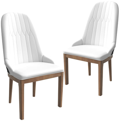Modern Wooden Dining Chair in Black Fabric with White Front Set of 2