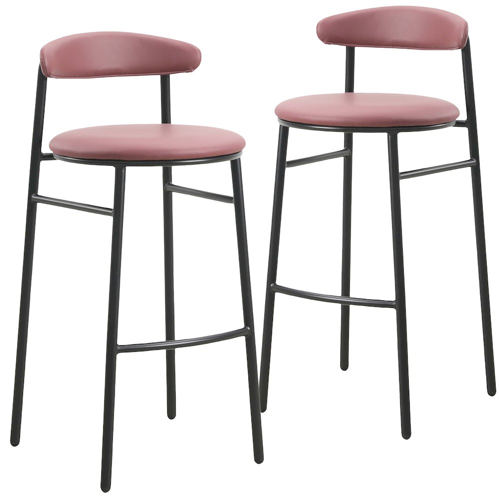 Lume Collection Modern Bar Stool in Burgundy Set of 2