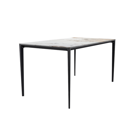 Avo Series Modern Dining Table Black Base, With 71 White Grey Sintered Stone Top