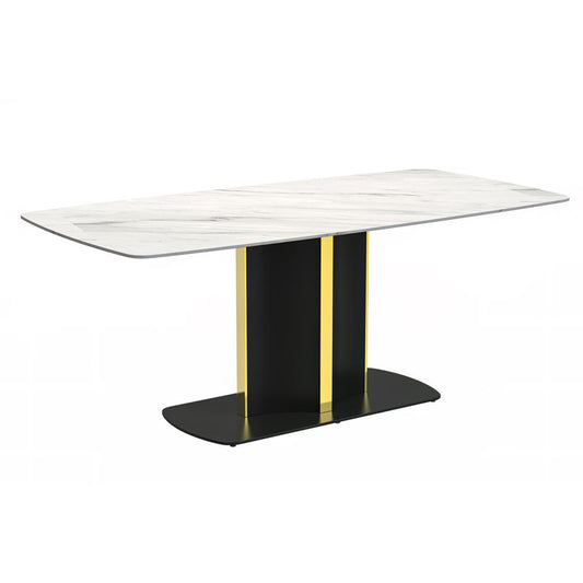 Modern Dining Table Black and Gold Base, With 55 White Sintered Stone Top