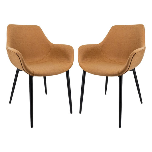 Markley Modern Leather Dining Arm Chair With Metal Legs Set of 2