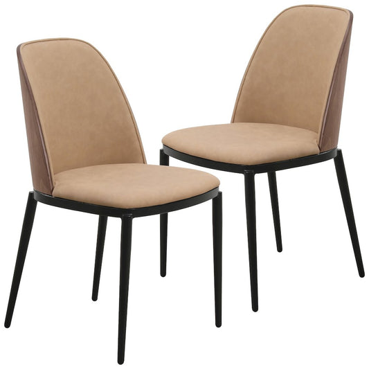 Tule Collection Dining Chair, Walnut Frame With Brown Leather - set of 2