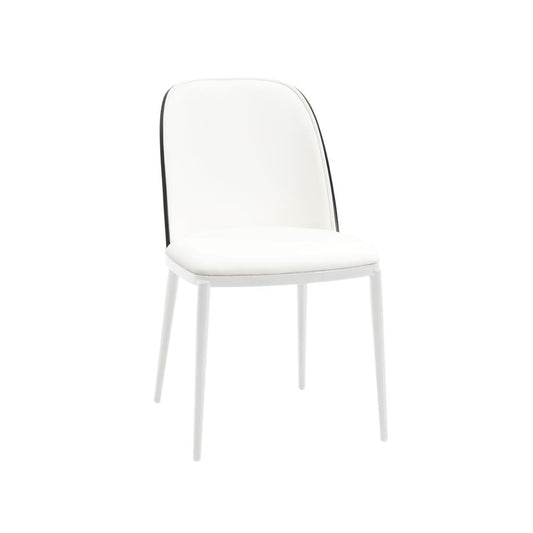 Dining Side Chair with Leather Seat and White Powder-Coated Steel Frame