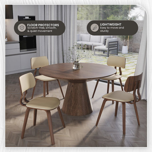 Modern Wooden Dining Chair, Walnut Color Frame in Cream