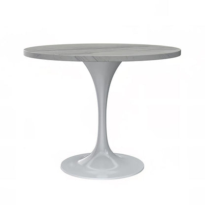 36 Round Dining Table, White Base with Laminated White Marbleized Top