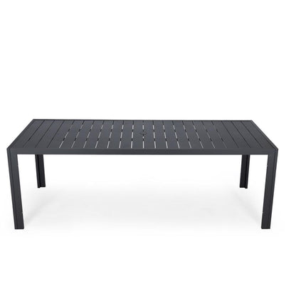 Chelsea Aluminum Outdoor Dining Table 87 With 8 Chairs and Light Grey Cushions
