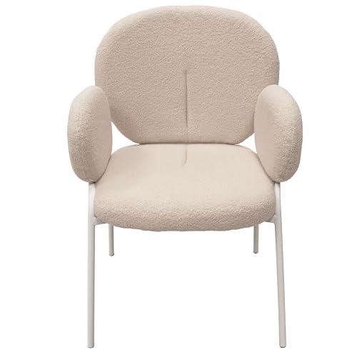 Celestial Series Boucle Dining Arm Chair, White Frame with White Fabric