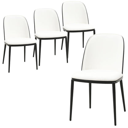 Dining Side Chair with Leather Seat and Steel Frame Set of 4