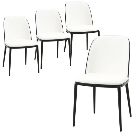 Dining Side Chair with Leather Seat and Steel Frame Set of 4