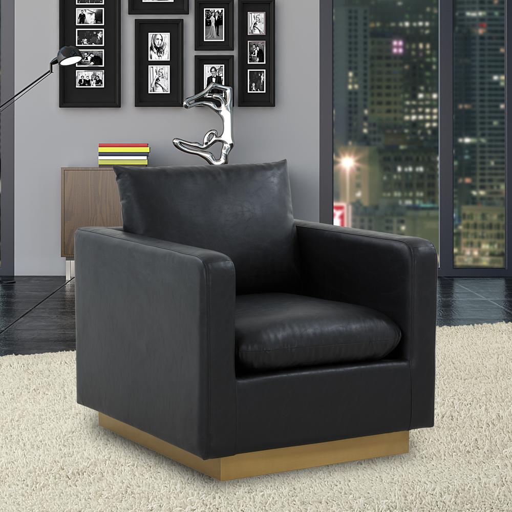 LeisureMod Nervo Leather Accent Armchair With Gold Frame, Black