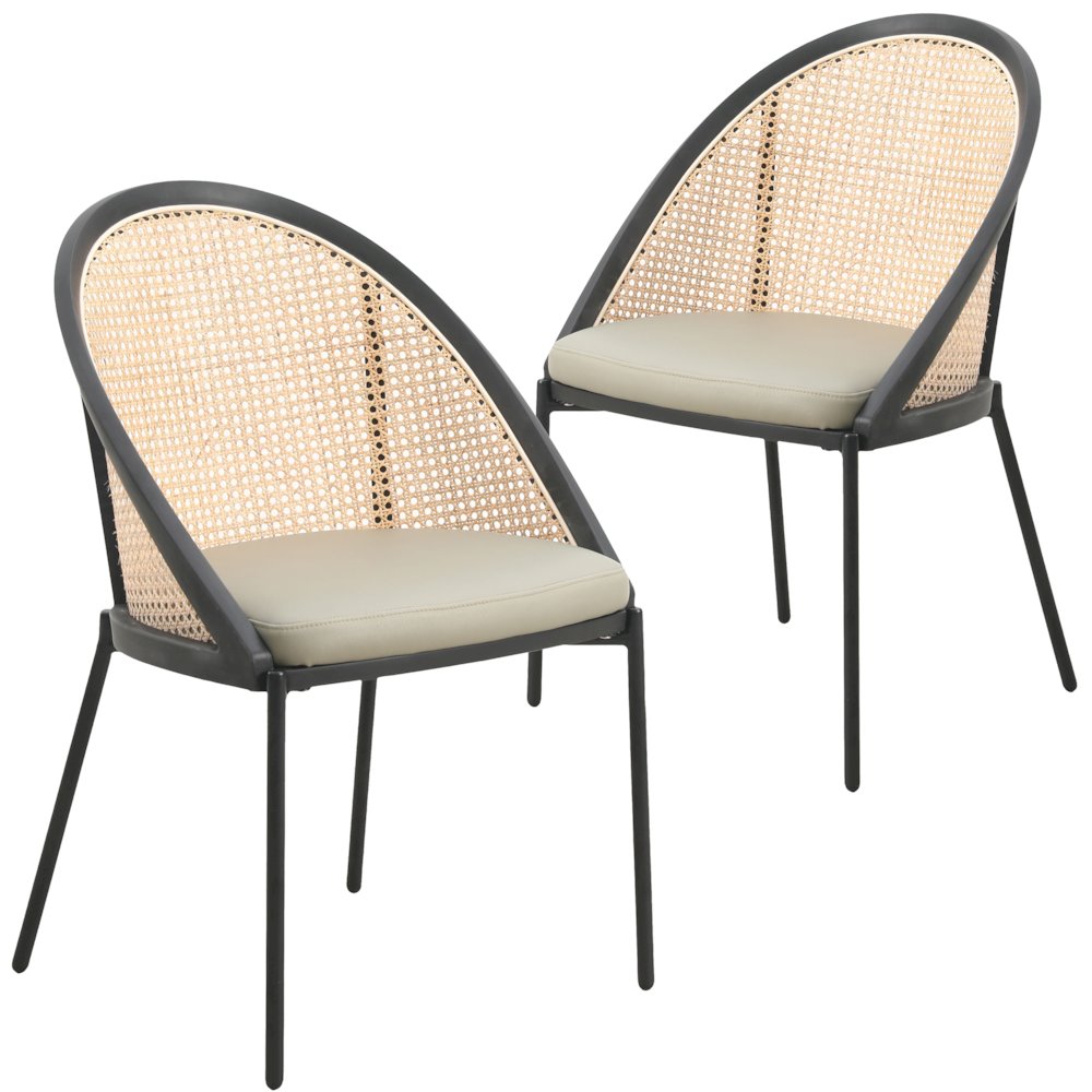 Urbane Collection Modern Dining Chair With Wicker back in Olive Green - Set of 2