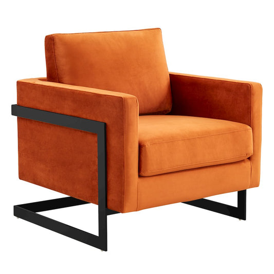 Lincoln Velvet Accent Armchair With Black Steel Frame in Light Grey