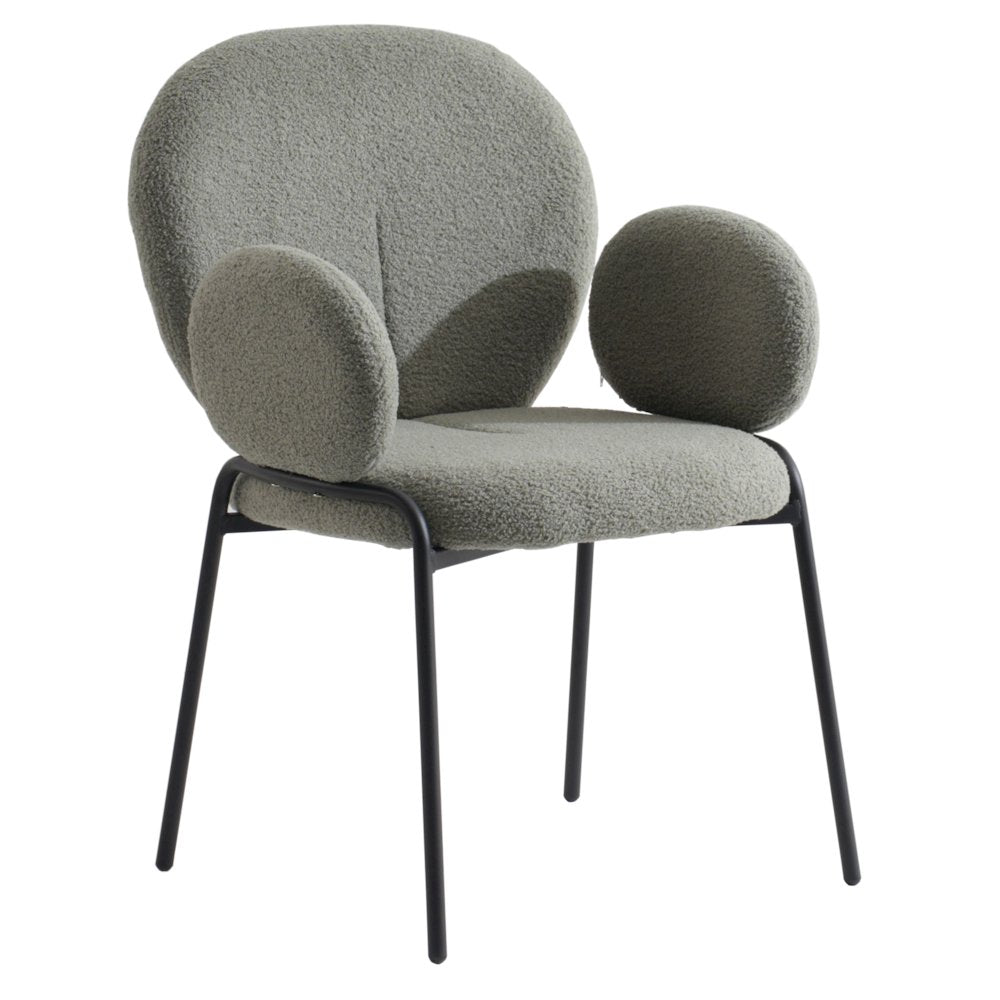 Celestial Series Boucle Dining Arm Chair, Black Frame with Green Fabric Set of 2