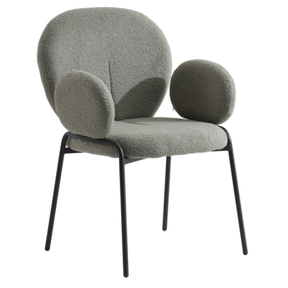 Celestial Series Boucle Dining Arm Chair, Black Frame with Green Fabric Set of 2