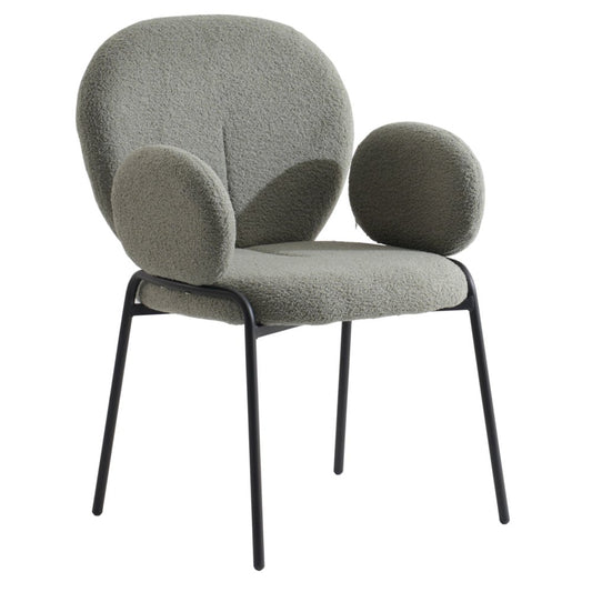 Celestial Series Boucle Dining Arm Chair, Black Frame with Green Fabric Set of 2