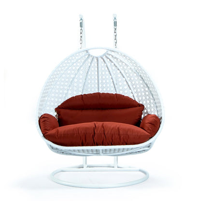 White Wicker Hanging 2 person Egg Swing Chair