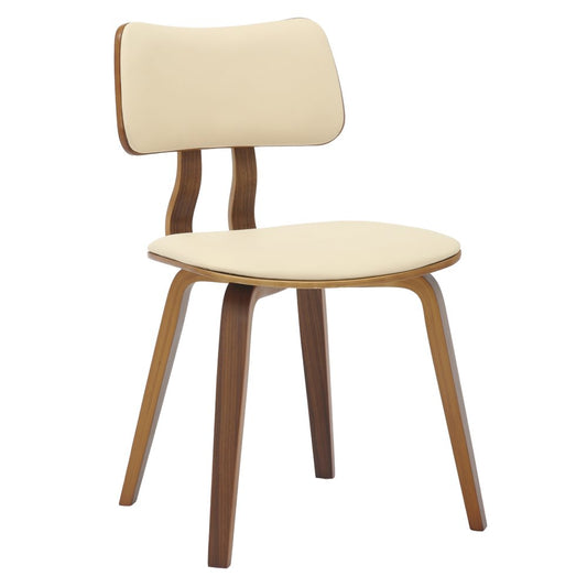 Modern Wooden Dining Chair, Walnut Color Frame in Cream