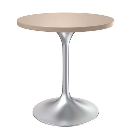 Verve 27" Round Dining Table, Brushed Chrome Base with Light Natural Wood Top