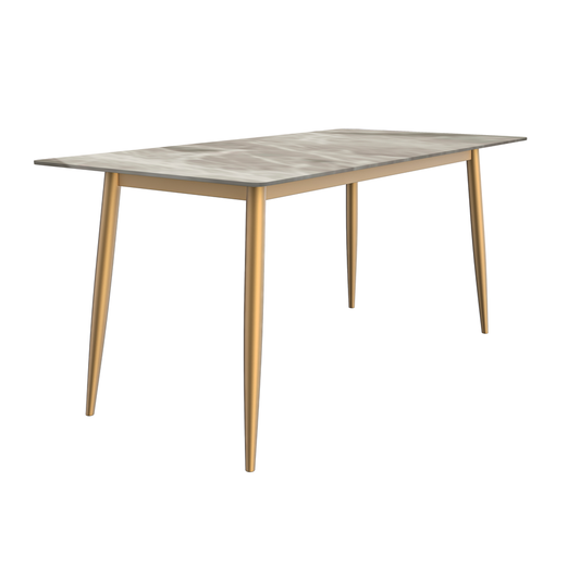 Modern Dining Table Brushed Gold Base, With 71 Deep Grey Sintered Stone Top