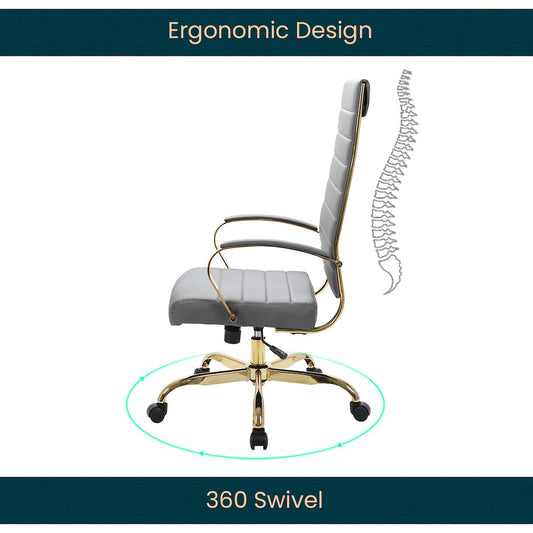 Benmar High-Back Leather Office Chair With Gold Frame