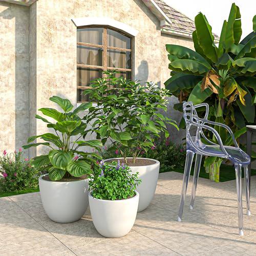 Dahlia Series Poly Stone Planter Set in White